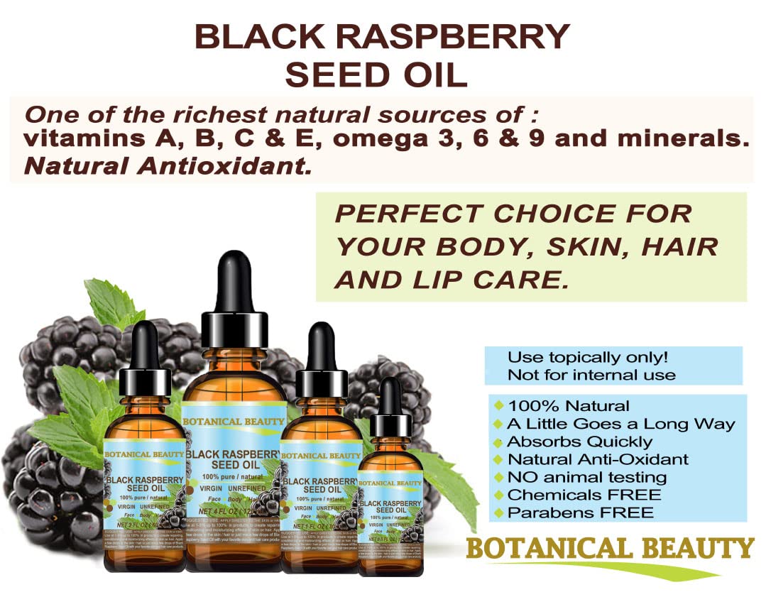 Botanical Beauty BLACK RASPBERRY SEED OI 100% Pure Natural Undiluted Virgin Unrefined Cold Pressed Carrier Oil for Face, Skin, Hair, Lip, Nails (4 Fl
