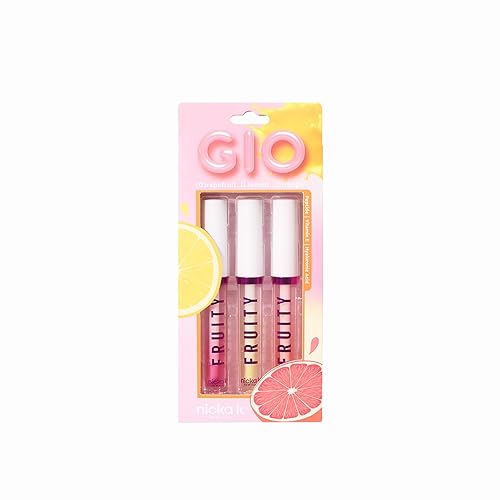 NICKA K NEW YORK GLO Fruity Lip Gloss Set - Grapefruit, Lemon & Orange - Hydrating, Non-Sticky, Long-Lasting Shine (MLGFR1 Glo)