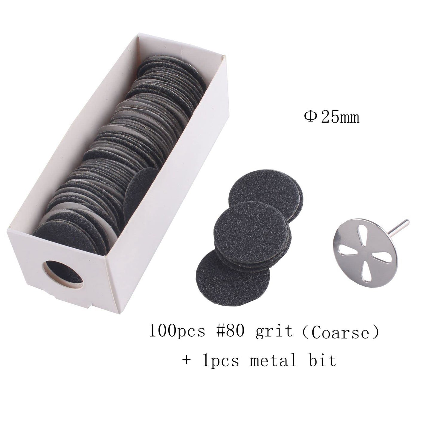 MZCMSL 100pcs Sandpaper Discs and 1pcs Metal Nail Bit,25mm Pedicure Sanding Disc Bit,Electric Foot Files,#80 Grit(Coarse)