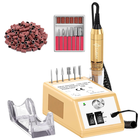 Subay Professional Electric Nail Drill 30,000RPM – Golden Efile Kit for Acrylic & Gel Nails, Manicure & Pedicure Polishing Tools