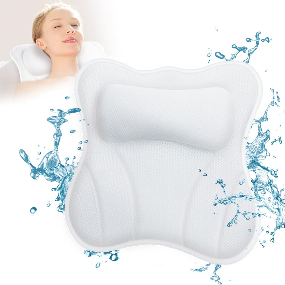 Luxury 4D Air Mesh Bath Pillow – Tub Head & Neck Support with Non-Slip Design, 6 Strong Suction Cups, Spa Comfort for Soaking & Relaxation