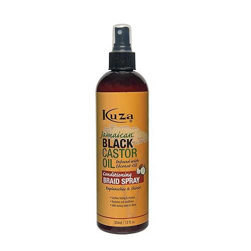 Kuza Jamaican Black Castor Oil Conditioning Braid Spray - Infused with Coconut Oil - for Braids, Locs, Twists and Natural Hair, 12 fl oz