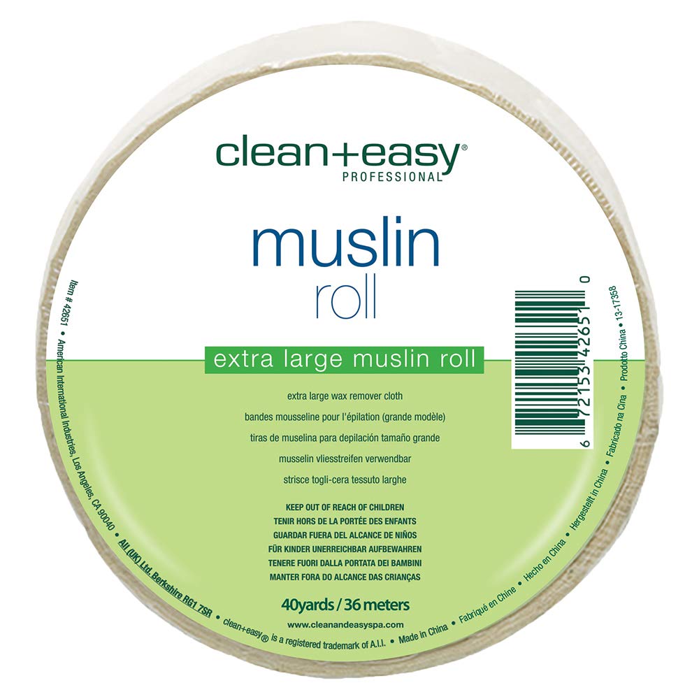 Clean + Easy Muslin Wax Strips - Extra Large Wax Strip Roll for Full Body & Facial Hair Removal, 3.5" x 40 Yards