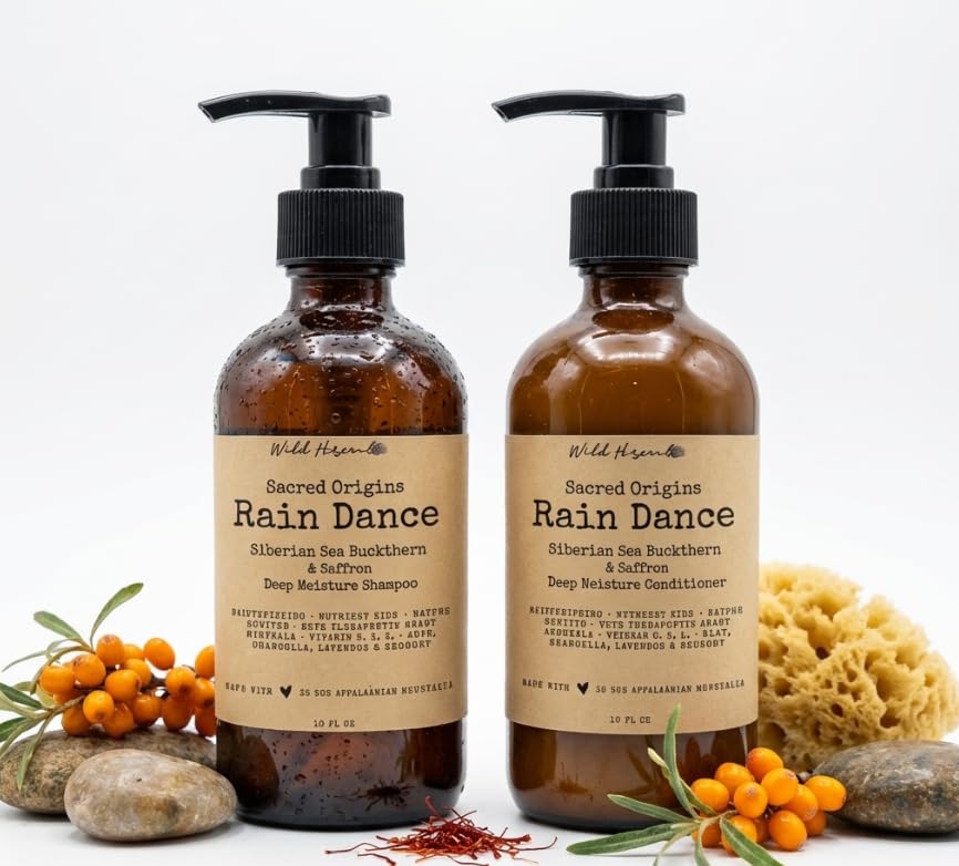 Wild Hermit Wellness' Rain Dance Organic Shampoo and Conditioner Set with Sea Buckthorn & Saffron, Deep Moisture, Sulfate Free, 10 oz, 2 Count