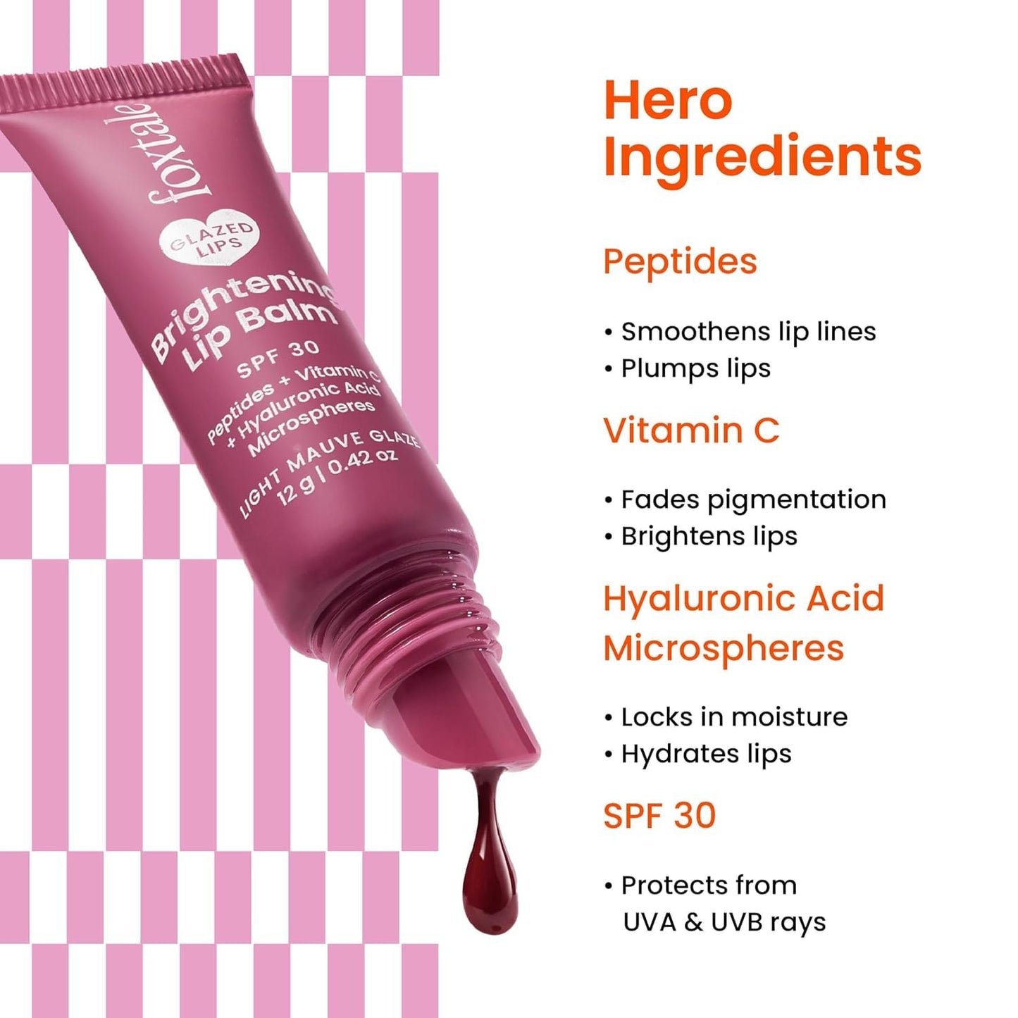 Foxtale SPF 30 Brightening Lip Balm for Dark Lips with Peptides & Vitamin C | Brightens | Hydrates | Tinted Lip Balm - Light Mauve Glaze 12gm