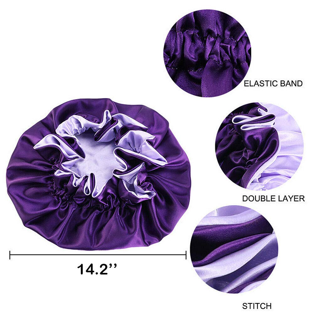 Magik Double-Sided Satin Night Sleep Cap Hair Bonnet Hat Head Cover w/Elastic Band (Teal Blue/Light Blue, 1 Pack) Beauty and Personal Care Magik