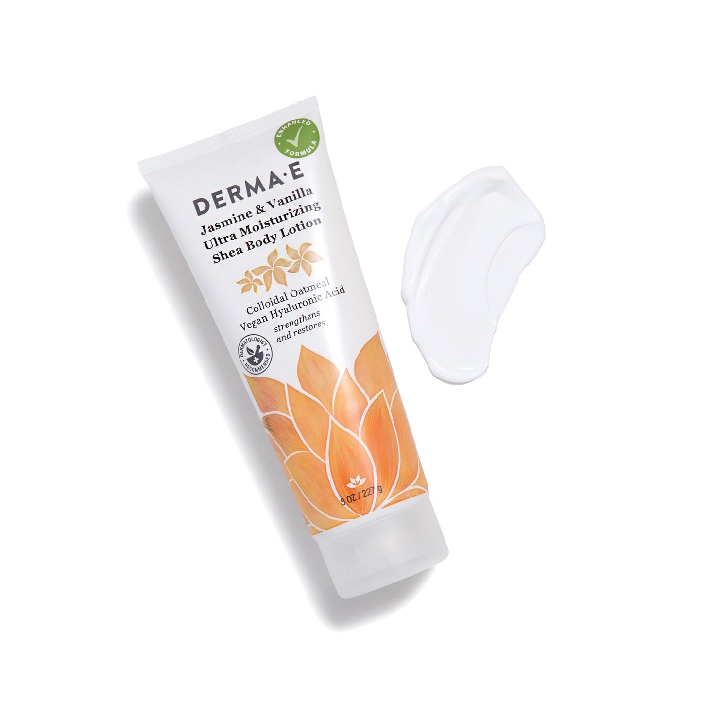Derma E Jasmine and Vanilla Ultra Moisturizing Shea Body Lotion - Vegan Hyaluronic Acid and Vitamin E Moisturizer for Dry Skin - Cruelty Free