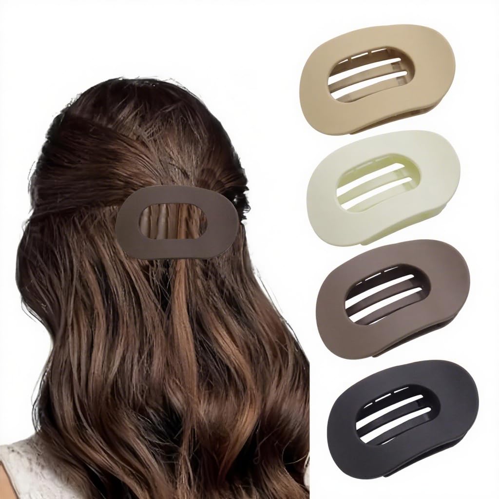 Bphne 4 Pack Flat Hair Clips for Women - Matte Oval French Claw Clips, 3.8 Inch Non Slip Strong Hold for Thick & Thin Hair, Lay Flat Design for Work Beauty and Personal Care B.PHNE Default Title