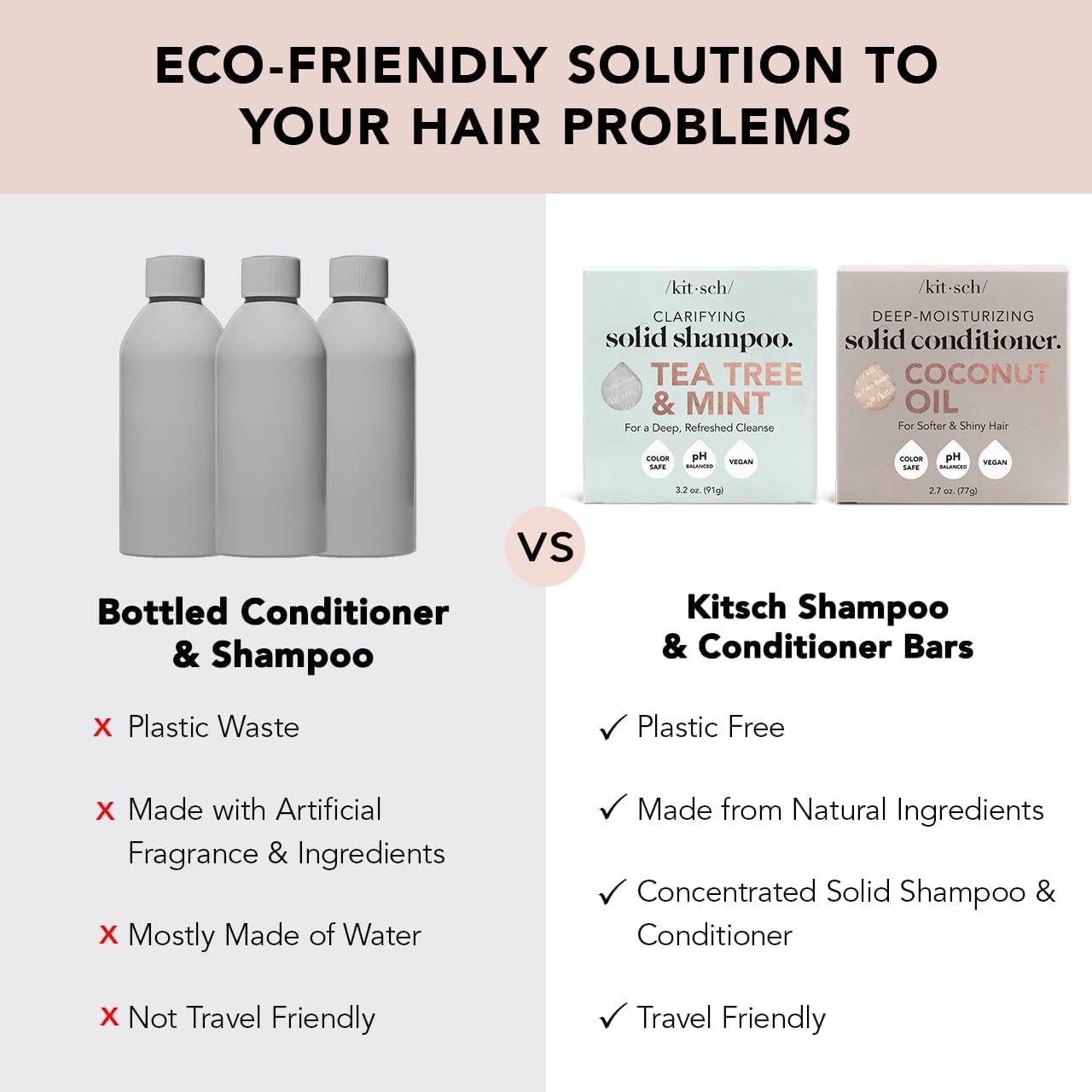 Kitsch Tea Tree Shampoo & Coconut Oil Conditioner Bar - Shampoo and Conditioner Set - Clarifying Bar Soap for Greasy Hair & Deep Moisturizing