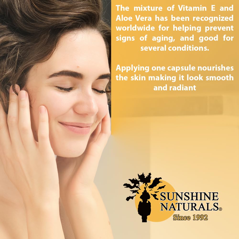 Sunshine Naturals Vitamin E and Aloe Vera Moisturizer. Hydrating Formula for Dry Skin, Soothing Relief, Nourishment, and Skin Elasticity. Promotes