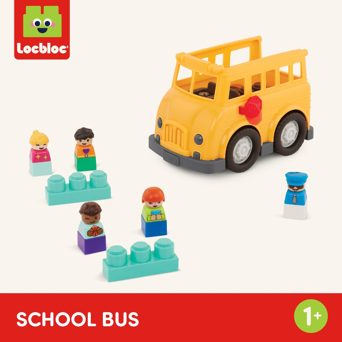 Battat - School Bus - 8 Pieces Construction Set - 5 Figures & 2 Blocks - Build - On Vehicle - 12+ Months - Locbloc® School Bus