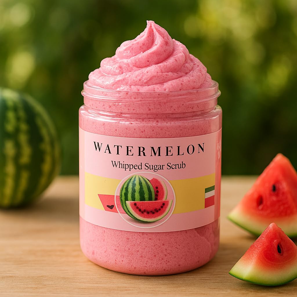 Nature Skin Shop Watermelon Whipped Sugar Scrub, 8oz Foaming Body Polish for Dry Skin & a Summer Glow