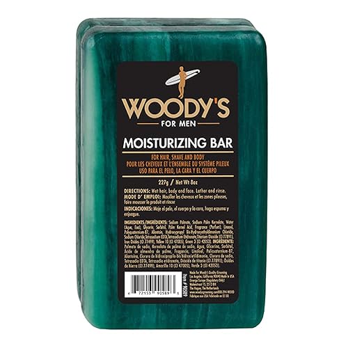Woody's 3-in-1 Moisturizing Bar for Men, For Hair, Shave, and Body, All-Purpose Massage Bar Soap, Gentle Massage, Adds Moisture, for All Hair and Skin