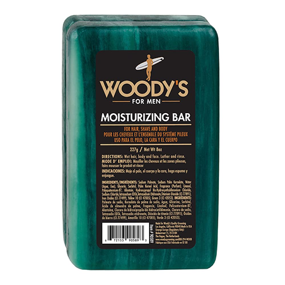 Woody's 3-in-1 Moisturizing Bar for Men, For Hair, Shave, and Body, All-Purpose Massage Bar Soap, Gentle Massage, Adds Moisture, for All Hair and Skin