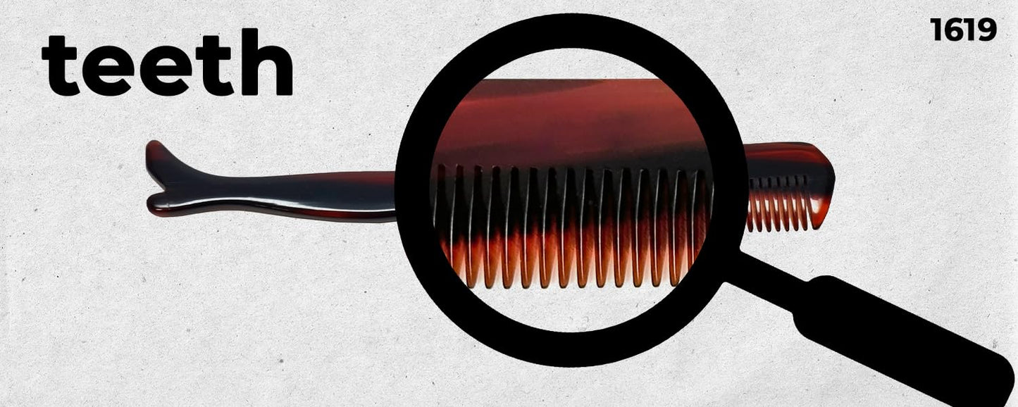 Speert #1619 Handmade Wide Tooth Mustache Comb - Small Tortoise Havana Acetate, Coarse Hair Pocket Sized Grooming Tool, Tangle Free Straightener