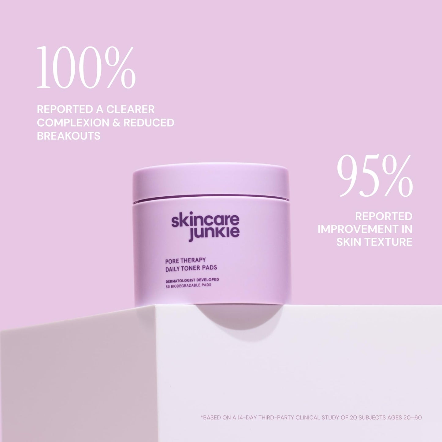 Skincare Junkie Pore Therapy Daily Toner Pads, Exfoliates Pore-Clogging Dead Skin Cells, Fragrance-Free, for Normal to Oily Skin, 50 Pads