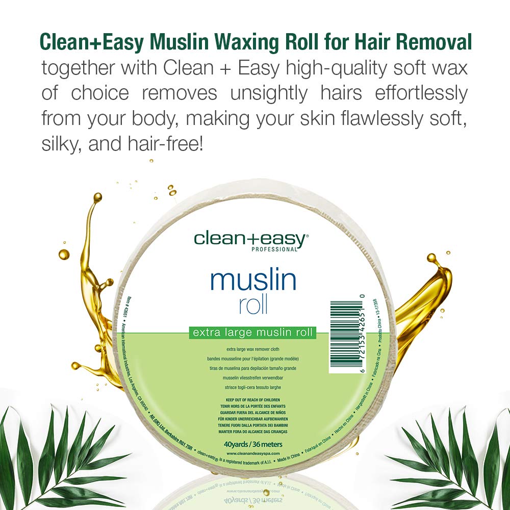 Clean + Easy Muslin Wax Strips - Extra Large Wax Strip Roll for Full Body & Facial Hair Removal, 3.5" x 40 Yards