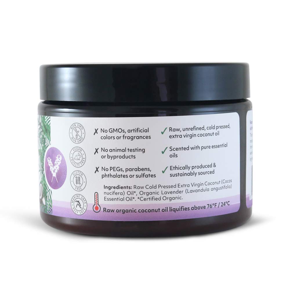 Organic Fiji Raw Cold Pressed Coconut Oil for Hair, Skin, Face & Body | Relaxing Massage Oil | Lavender,12 oz for Women Men & Baby