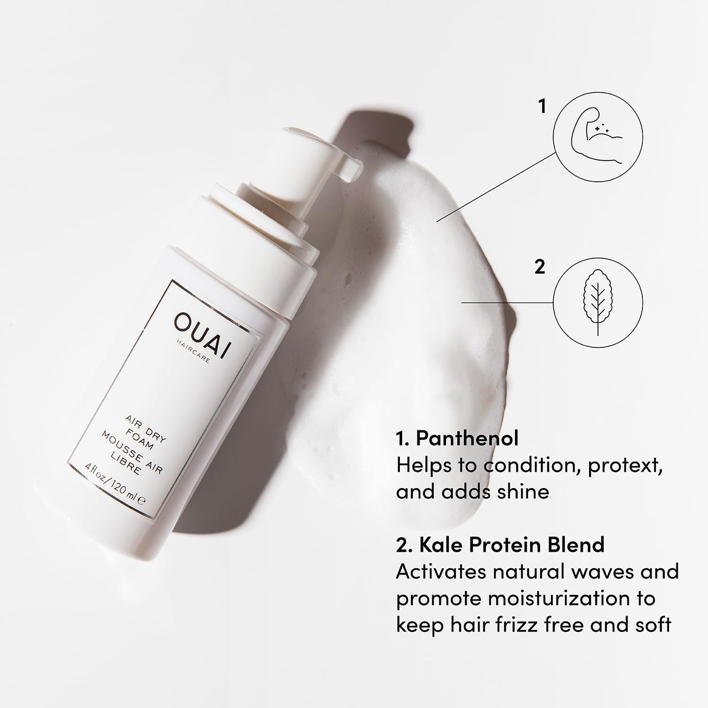 OUAI Air Dry Foam - Hair Mousse for Curly Hair & Beach Waves - Conditioning & Detangling With Kale and Carrot Extract - Paraben, Phthalate and Sulfate