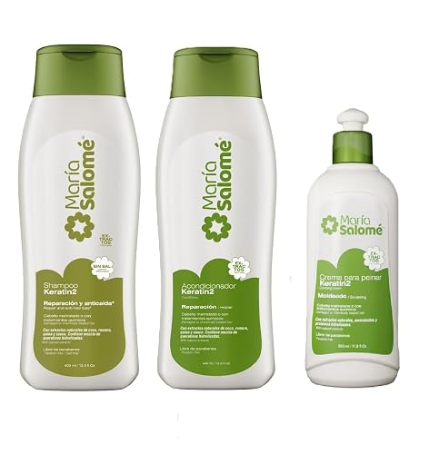 Maria Salome Keratin2 Hair Repair and Loss Prevention kit of Shampoo 13.5 fl.oz. - Conditioner 13.5fl.oz. - Cream 11.8 fl.oz. Natural Products