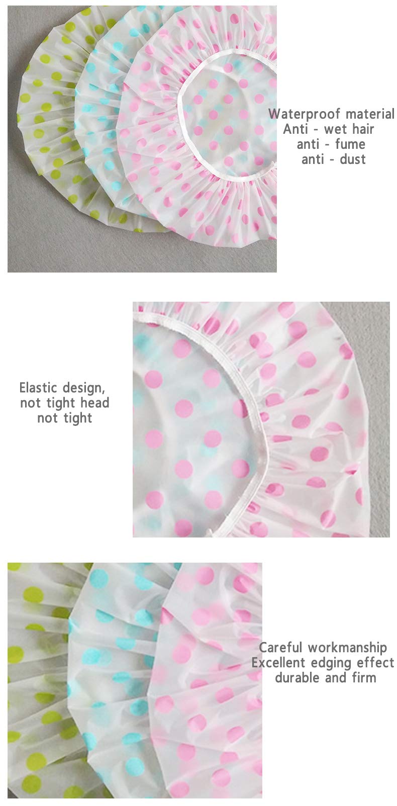 TCOTBE 6 Pieces Waterproof EVA Plastic Shower Cap,Elastic Reusable Bathing Cap,Beauty Salon Spa Lace Elastic Band Flower Printed Hat Environmental