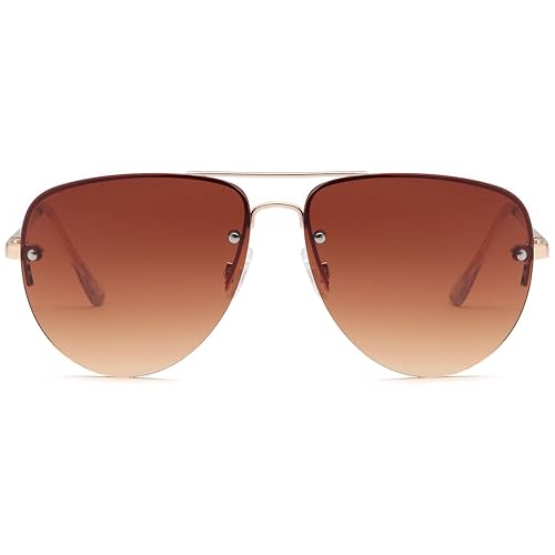 SUNLOUNGER Womens Oversized Aviator Sunglasses - Gradient Brown Lens on Gold Frame