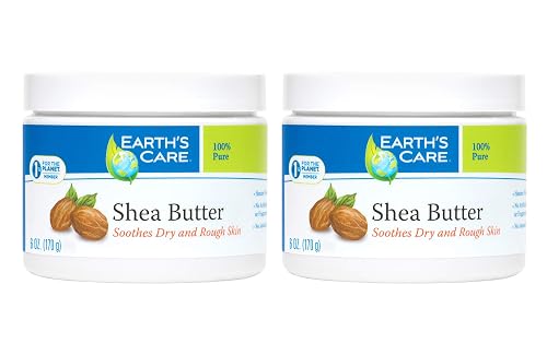 Earth's Care Pure Shea Butter, Hexane-Free, No Artificial Colors or Fragrances, Packed in USA 6 OZ. (2 Jars)