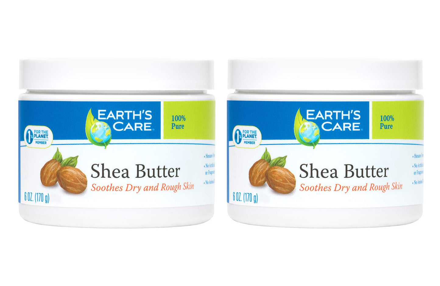 Earth's Care Pure Shea Butter, Hexane-Free, No Artificial Colors or Fragrances, Packed in USA 6 OZ. (2 Jars)