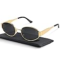 livho Retro Polarized Sunglasses - UV400 Protection, Oval Shape, Metal Frames - Matching Soft Case Inlcuded