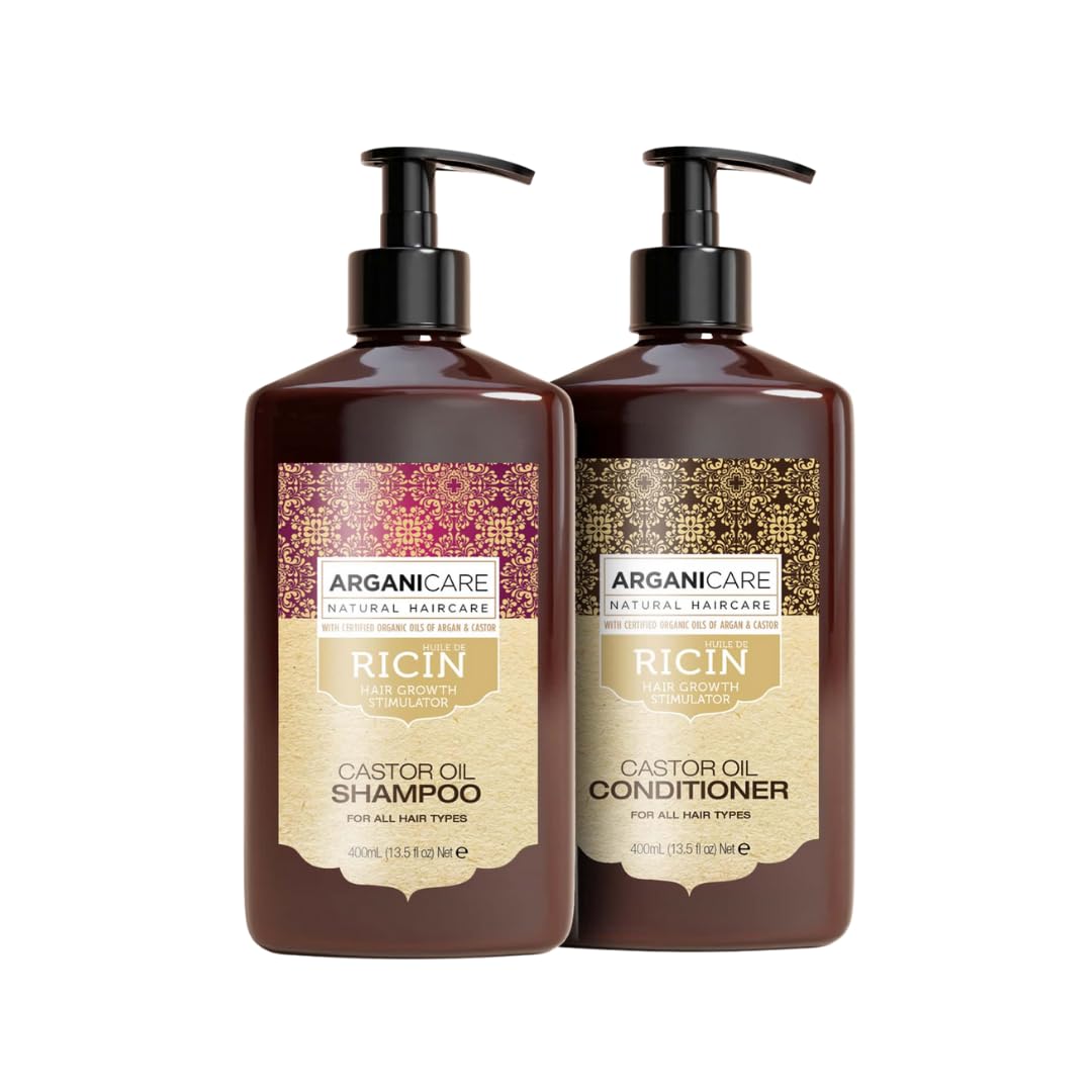 Arganicare | Duo Shampoo + Conditioner | Castor | Growth Accelerator | Gently Cleans & Moisturizes Hair | All hair types | 13.53 fl oz + 13.53 fl oz