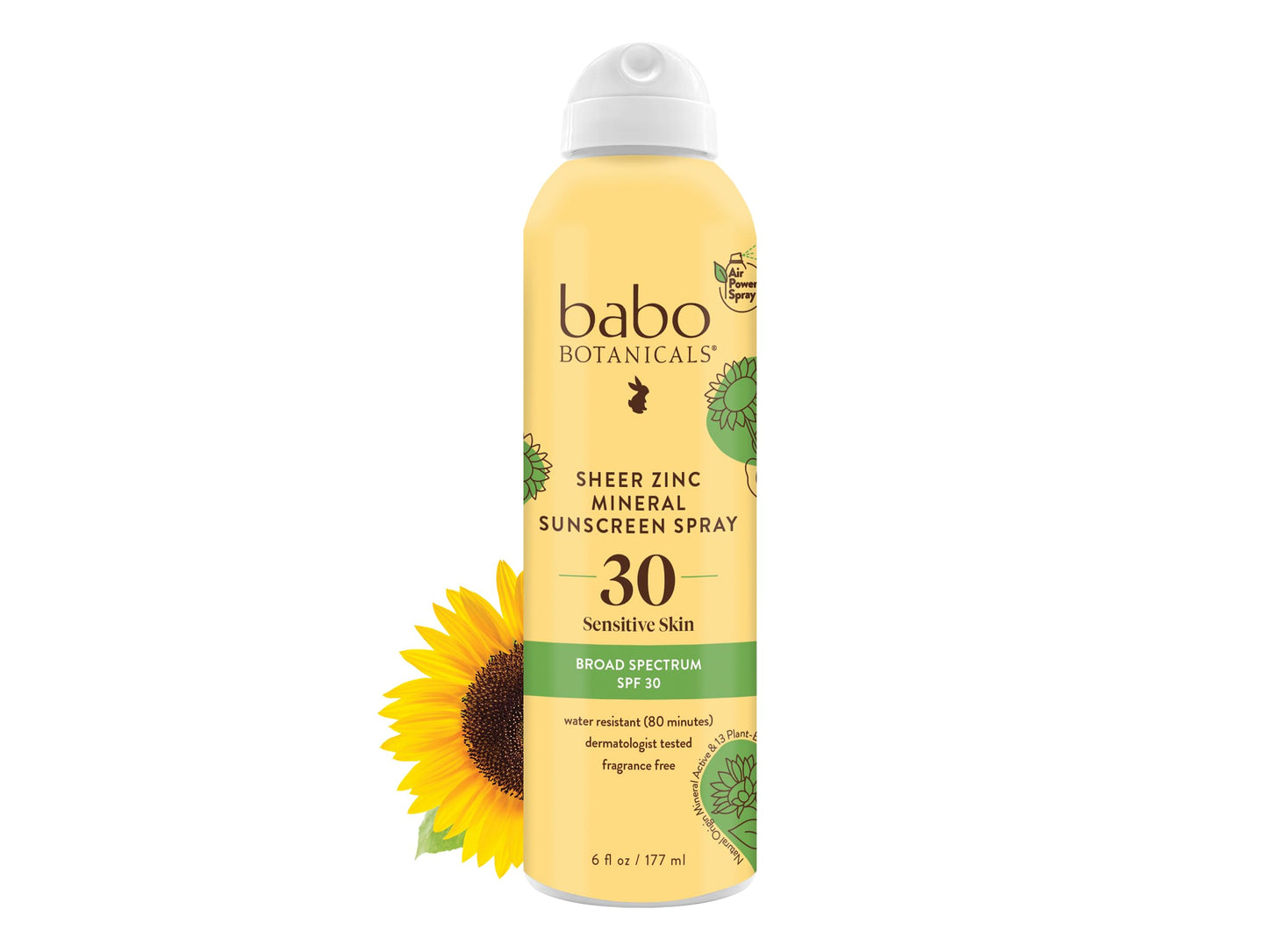Babo Botanicals Sheer Zinc Continuous Sunscreen Spray SPF30 - Natural Zinc Oxide - Extra Sensitive Skin - Water Resistant - Vegan - Fragrance-Free