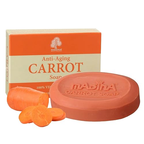 Madina Carrot Soap Bar - Carrot Seed Oil & Shea Butter, Moisturizing, Anti-Aging, Skin Tone & Elasticity, Vegetable-Based, Halal, Gentle Cleanser, 6