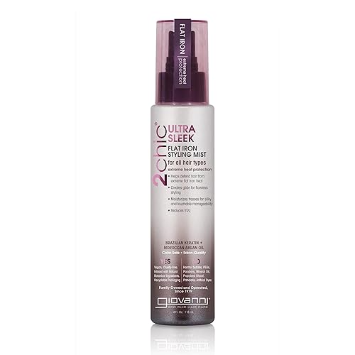 GIOVANNI 2chic Ultra-Sleek Flat Iron Styling Mist - Brazilian Phyto-Keratin & Moroccan Argan Oil, Heat Protection, Coconut, Shea Butter, Pro-Vitamin