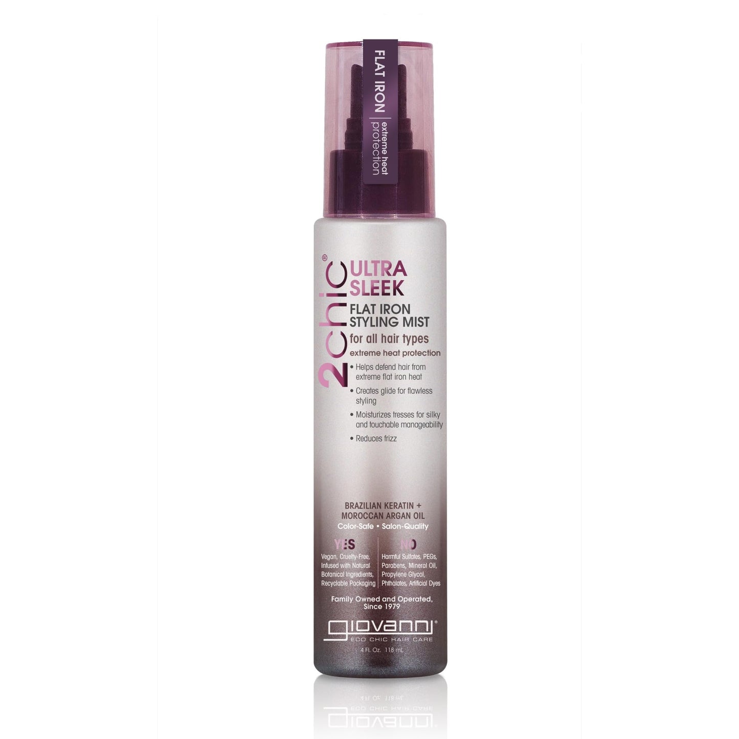 GIOVANNI 2chic Ultra-Sleek Flat Iron Styling Mist - Brazilian Phyto-Keratin & Moroccan Argan Oil, Heat Protection, Coconut, Shea Butter, Pro-Vitamin