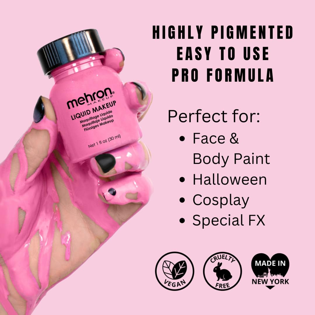 Mehron Makeup Liquid Makeup | Face Paint and Body Paint Perfect for Halloween, Cosplay I Air Brush Compatible (1 oz) (Pink)