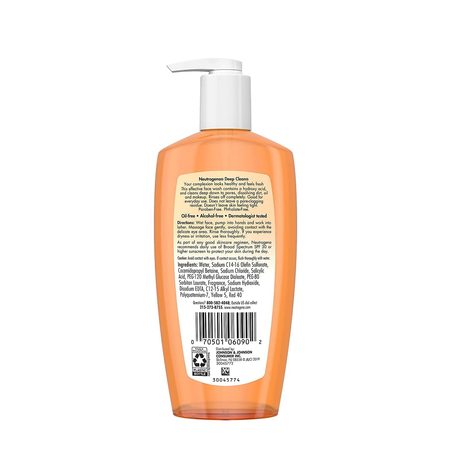 Neutrogena Deep Clean Daily Facial Cleanser with Beta Hydroxy Acid for Normal to Oily Skin, Alcohol-Free, Oil-Free & Non-Comedogenic, 6.7 fl. oz (Pack