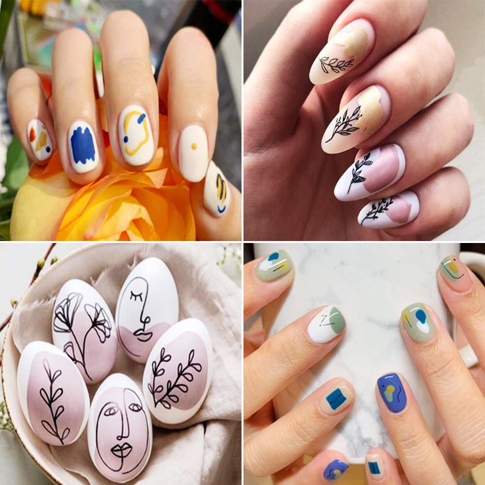 Graffiti Fun Nail Art Stickers, Abstract Nail Decals 3D Self-Adhesive Abstract Lady Face Rose Leaf Nail Design Manicure Tips Nail Decoration for Women