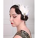 Aimimier Bridal 1920s Flapper Feather Hair Clip Crystal Teardop White Feather Roaring 20s Headpiece Prom Party Festival Hair Jewelry for Women