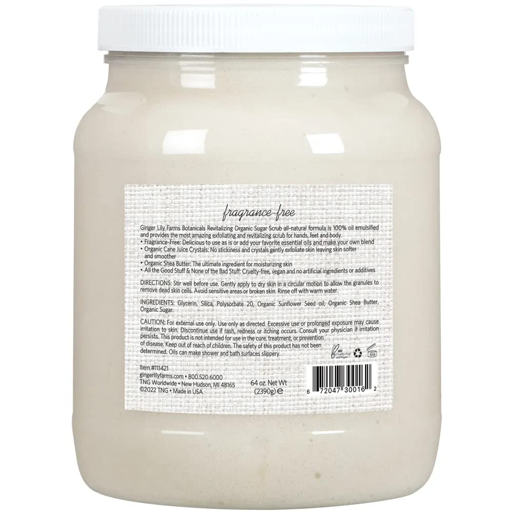 Ginger Lily Farms Botanicals Revitalizing Organic Sugar Scrub, All-Natural Skin Exfoliating Sugar Crystals, 100% Vegan & Cruelty-Free, Fragrance-Free Beauty & Personal Care Ginger Lily Farms