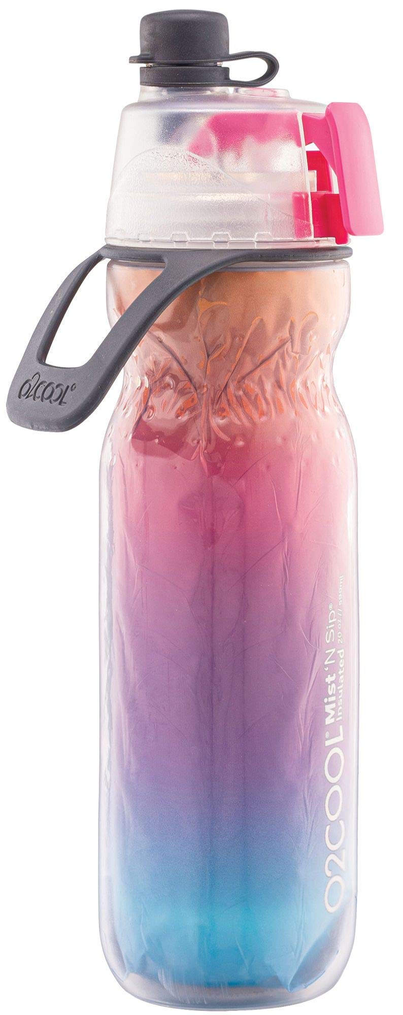 O2COOL Arctic Squeeze Insulated Mist 'N Sip Water Bottle | 2 Pack- 20 oz | BPA Free, 2-in-1 Mist and Sip Function w/No Leak Pull Top Spout (Ras