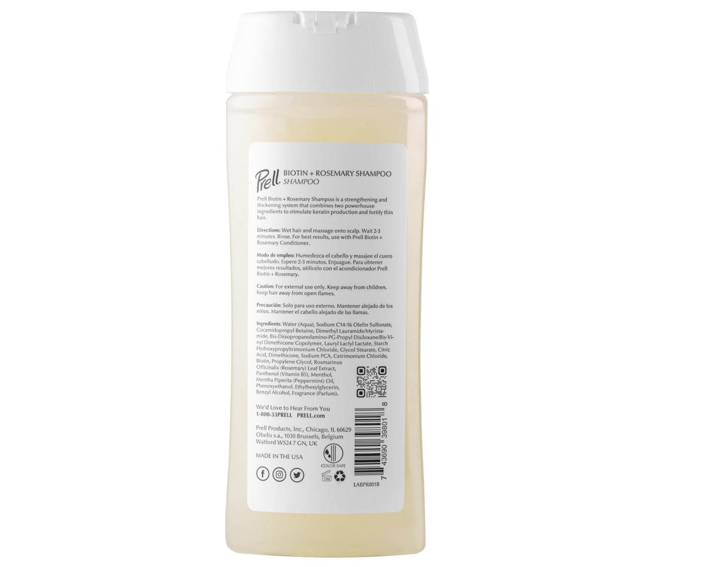 Prell Biotin & Rosemary Shampoo + Conditioner Set - Strengthens, Thickens & Revives Fine or Damaged Hair | Color-Safe Formula | 13.5 fl oz