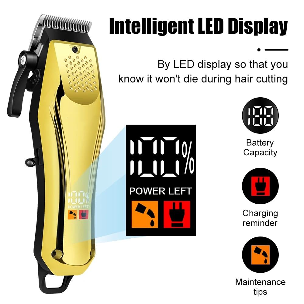 Professional Hair Clippers Set for Men Electric Cordless Trimmer with LED Digital Display and 7 Guide Combs Barber-Grade Cutting Machine Stainless Beauty and Personal Care GLESVOWIO