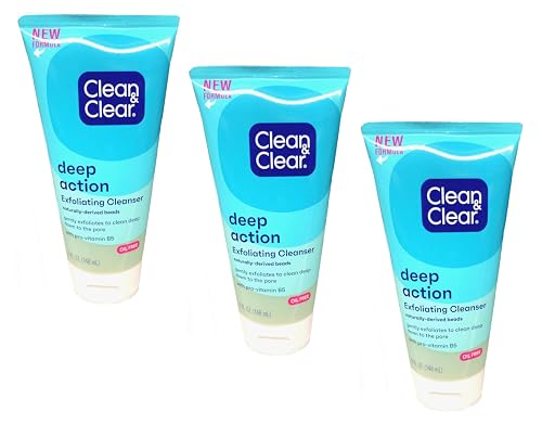 Clean & Clear Oil-Free Deep Action Exfoliating Facial Scrub, Cooling Daily Face Wash With Exfoliating Beads for Smooth Skin, Cleanses Deep Down to the