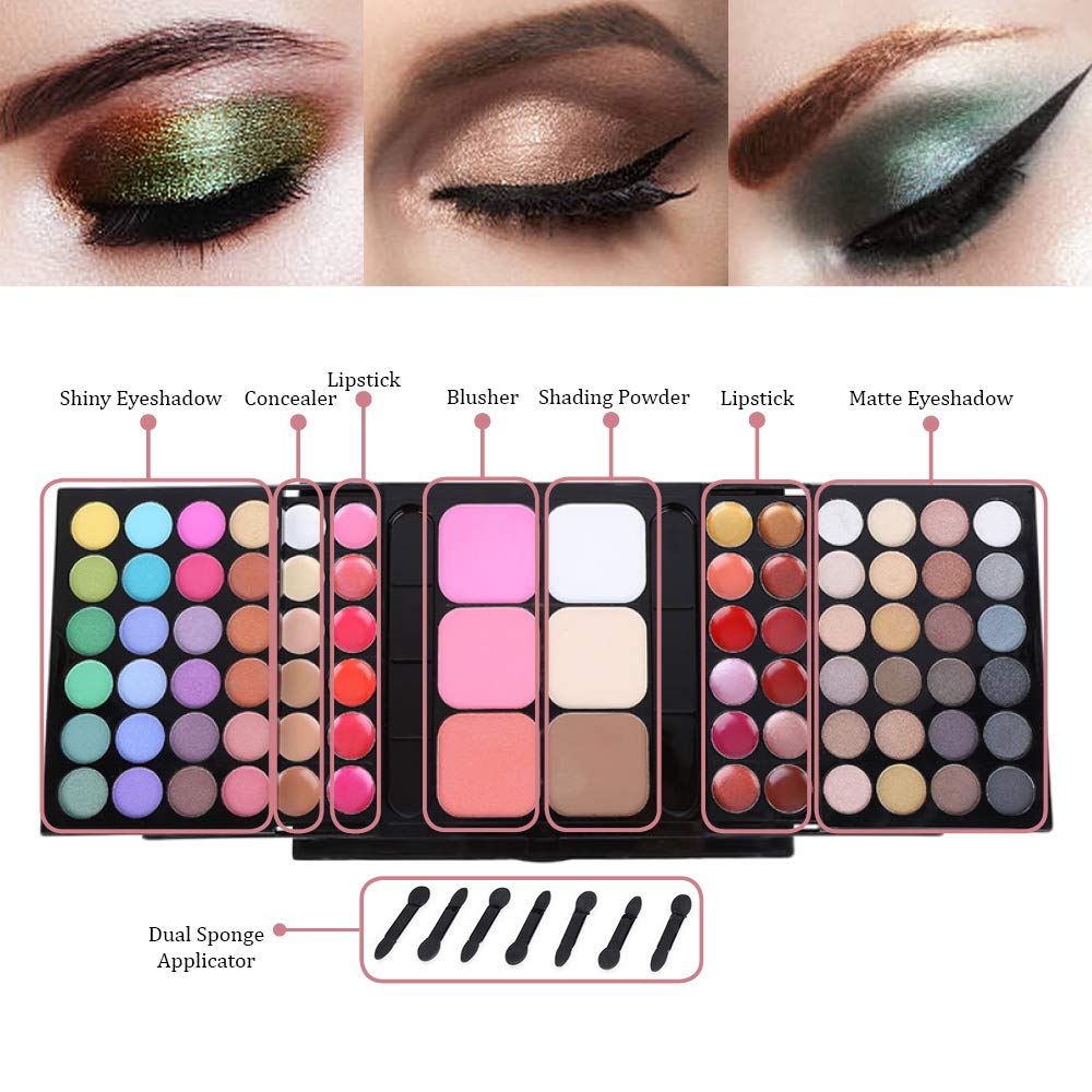 Pure Vie Professional 48 Colors EyeShadow Palette, 18 Lip Gloss, 6 Concealer, 3 Blusher and 3 Shading Powder