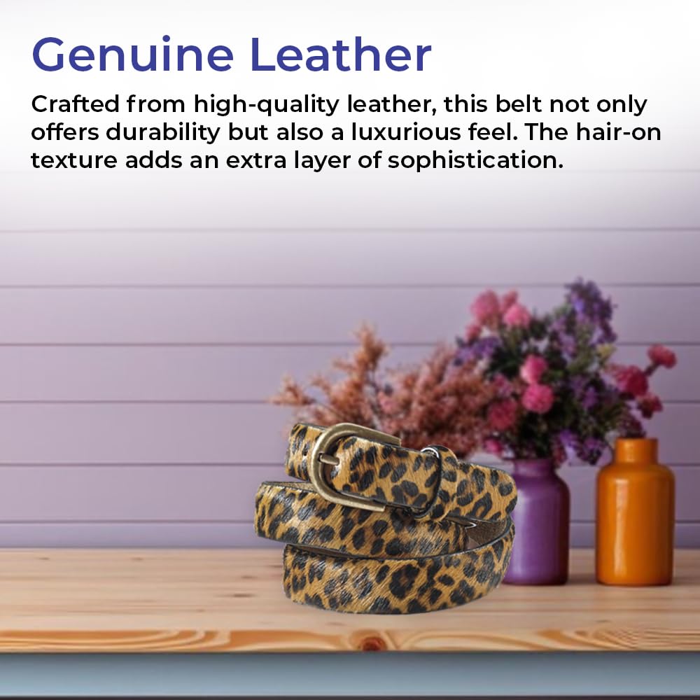 SAGEFINDS Leopard Print Leather Belt for Women, Fashion Waist Belt for Jeans and Dresses, Brass Buckle, 1” Wide