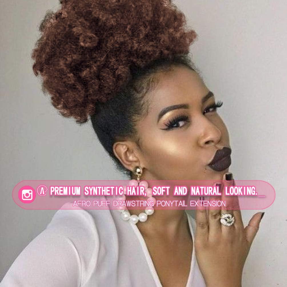rosmile Afro Puff Drawstring Ponytail Extension for Black Women, Premium Deep Brown #33 80 Gram Short Synthetic Afro Puff Ponytail for Natural Hair Beauty and Personal Care rosmile