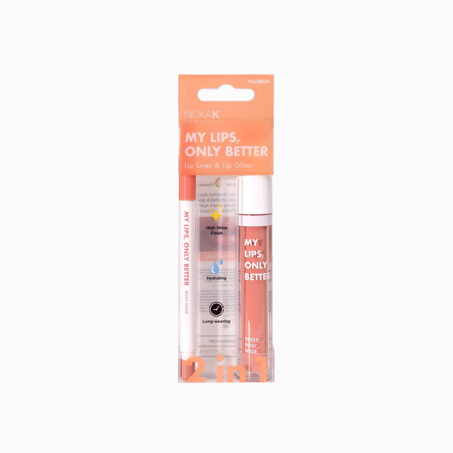 NICKA K NEW YORK, My Lips Only Better, Lip Liner and Lip Gloss, Lip Mask Set (Sheer Rosy Nude)