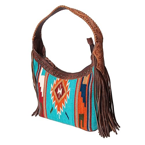 American Darling Hobo Saddle Blanket Fabric Genuine Leather Western Women Bag | Handbag Purse Bags for Wallet Cute