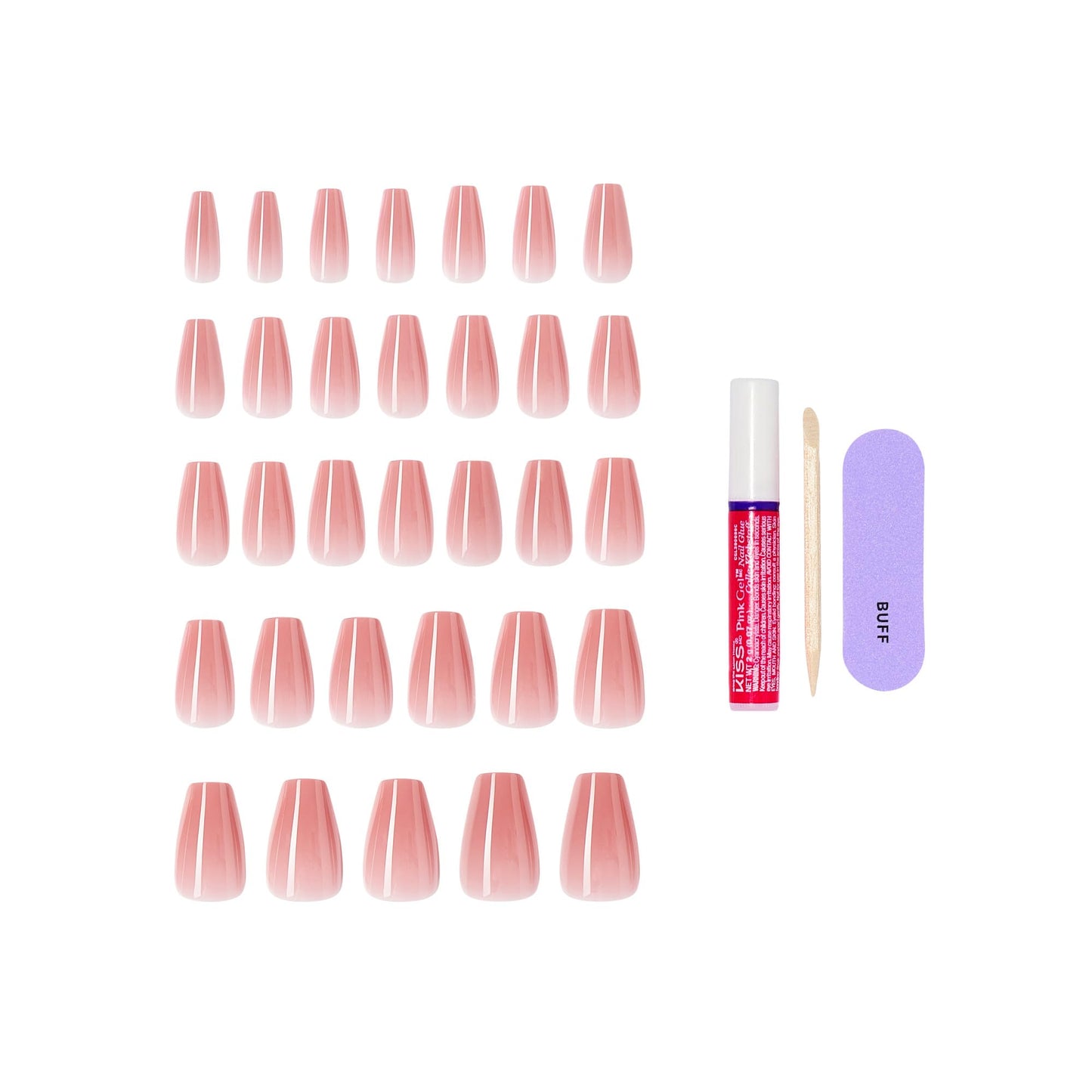 Kiss Core, Press On Nails, Nail glue included, 'Jubilation', Pink, Medium Size, Coffin Shape, Includes 32 Nails, 2g Glue, 1 Manicure Stick, 1 Mini Beauty & Personal Care KISS