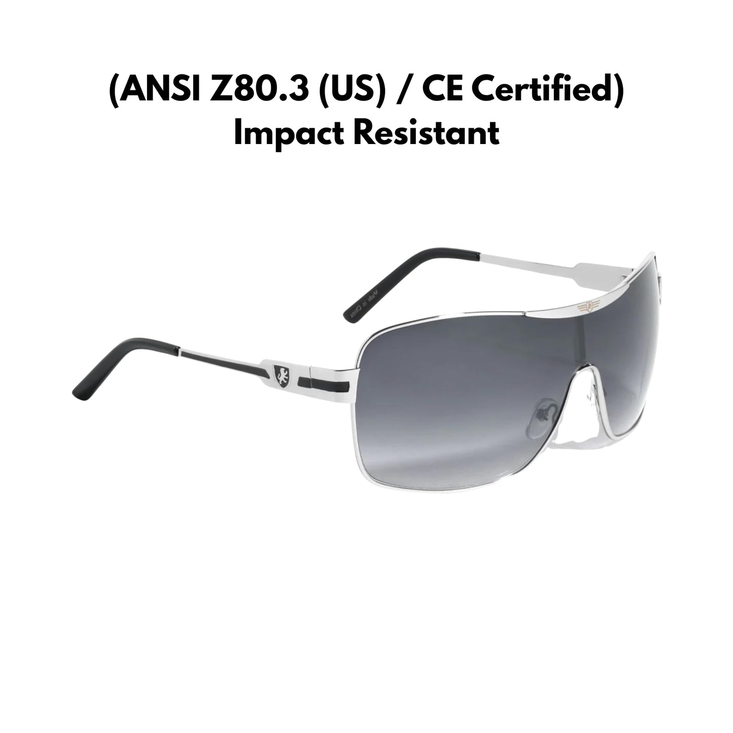 Khan Wrap Around Shield Aviator One Piece Gradient Lens Sunglasses (Silver & Black Frame, Black Gradient Lens)
